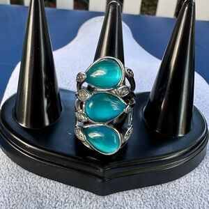 New Stainless Steel Elegant Silver and Blue Statement Ring Size 9
